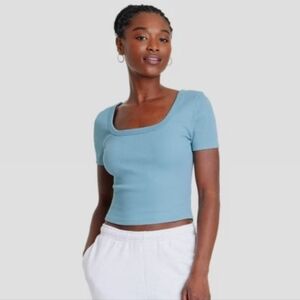 Blue square neck tee